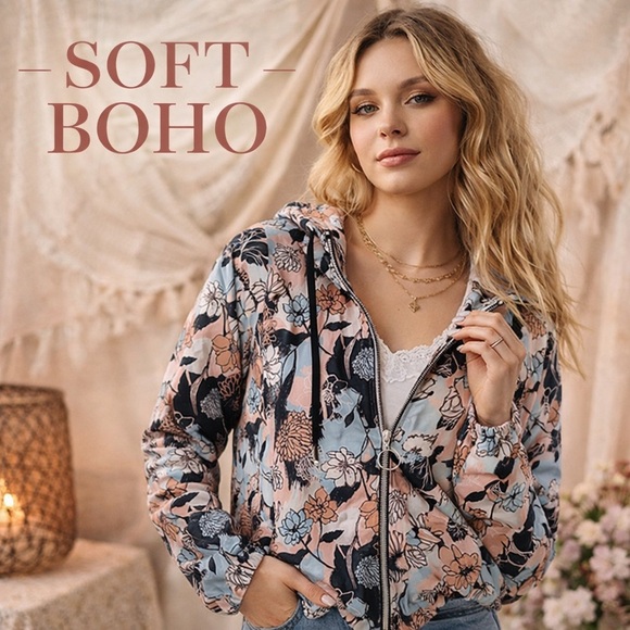 Rokka & Rella Jackets & Blazers - 🌸 Rokka & Rella Floral Zip Hoodie Jacket | Pastel Botanical Print | Size S